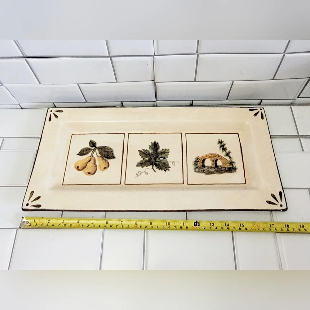 WILLIAMS-SONOMA Made in Italy Large Rectangular Ceramic Tray Graphic Print Detai